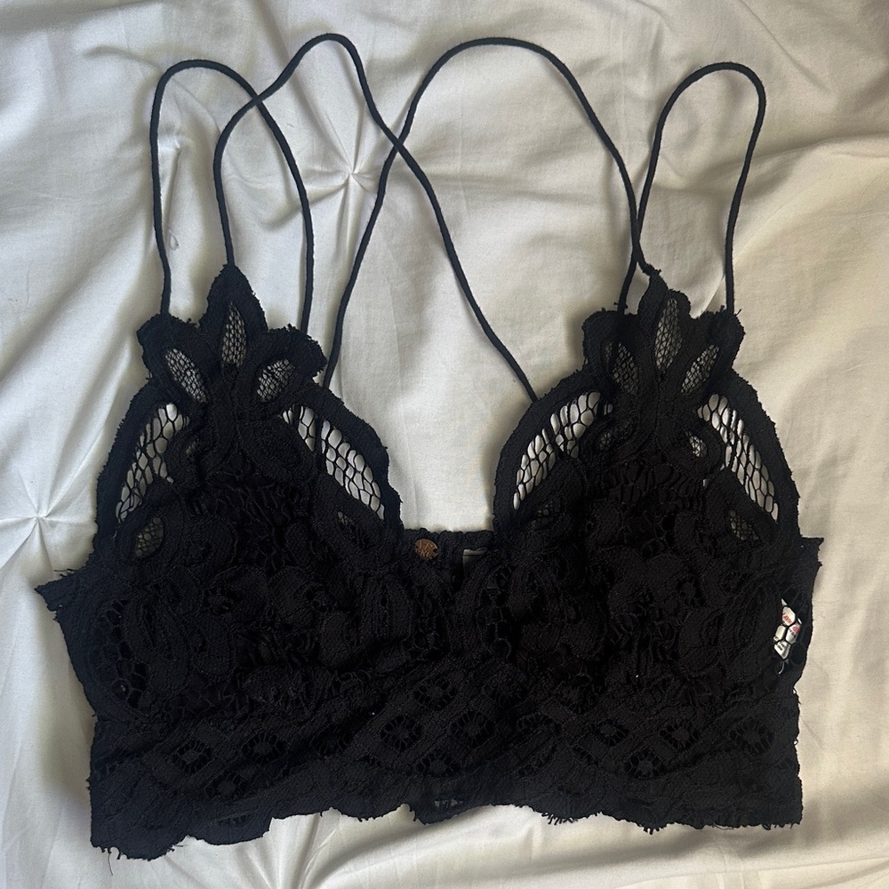 Free People Black Lace Crop Top with Scalloped Trim